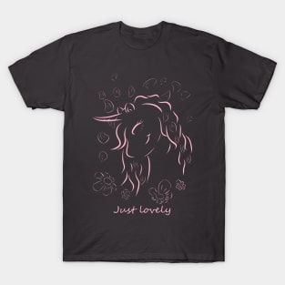 Lovely pink unicorn with flowers. T-Shirt